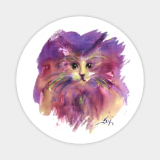 KITTY CAT PORTRAIT IN PURPLE Watercolor Magnet